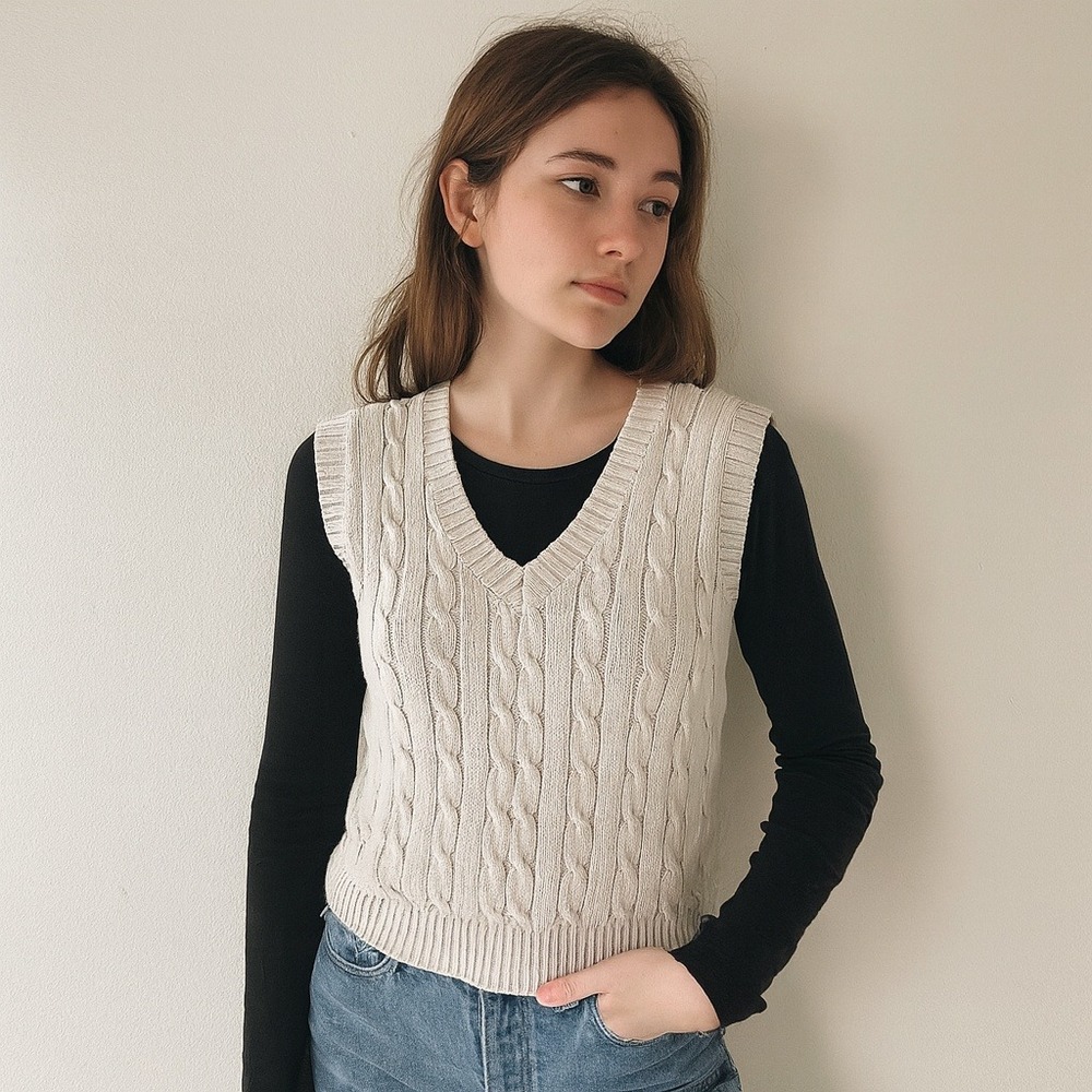 Brandy Melville Sweater Vest Womens‎ One Size Pale Lavender Gray Cotton Preppy